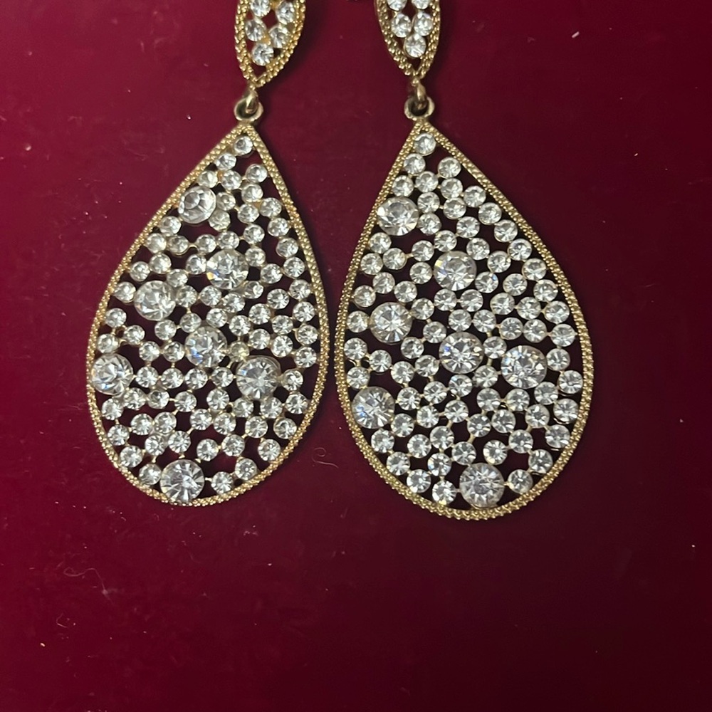 Gold and Silver Teardrop Crystal Earrings